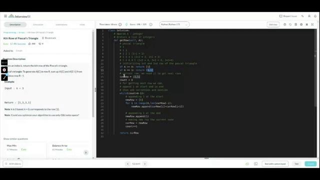 Kth Row of Pascal's Triangle | Google | Amazon | InterivewBIT | Leetcode | coding interview смотреть онлайн