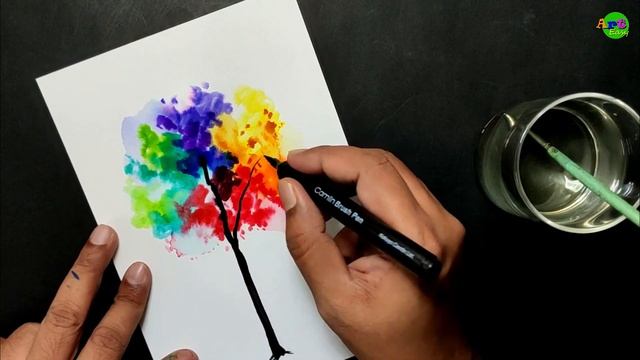 Beautiful Rainbow Tree || Brush Pen Drawing With Water || Unique style ||30 Days Challenge || Day # смотреть онлайн
