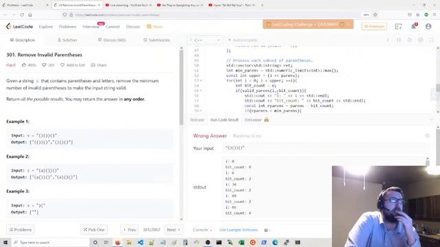 Remove Invalid Parentheses, Hard, C++, LeetCode смотреть онлайн