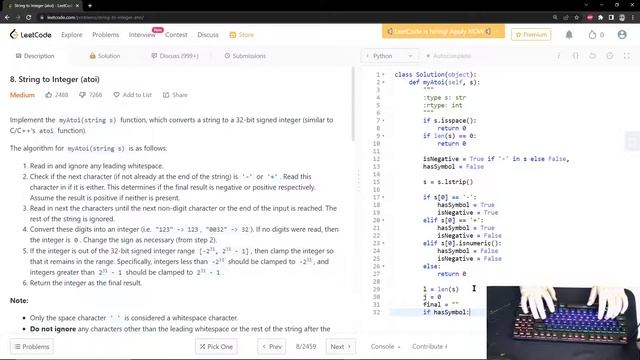 ASMR Leetcode #8 : String to Integer (atoi) Python solution смотреть онлайн