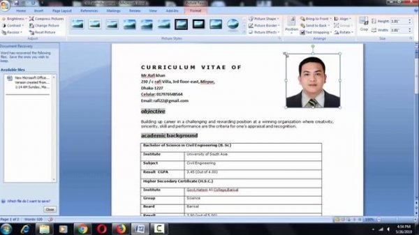 How To Insert Picture In Resume/CV - Microsoft Word Tutorial