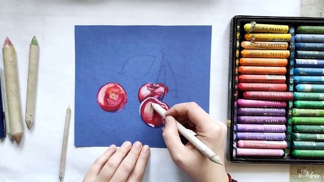 Рисую вишни масляной пастелью смотреть онлайн