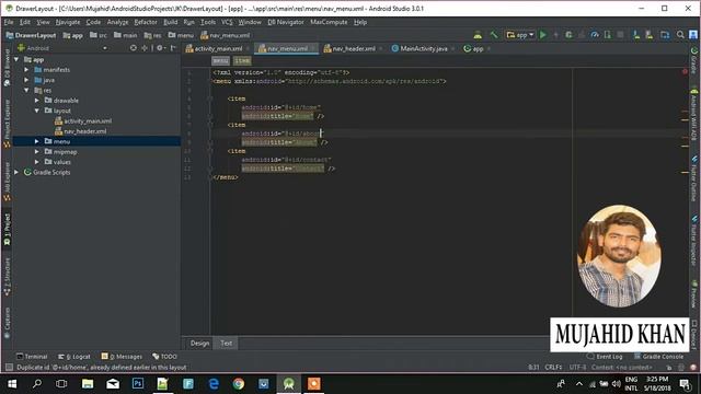 Android Studio Tutorial #6 How to Navigation Drawer, DrawerLayout, NavigationView Hindi Urdu 2018 смотреть онлайн