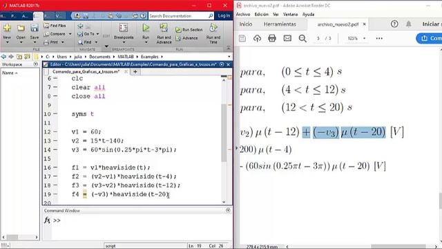 Comando de gráfica a trozos MATLAB смотреть онлайн