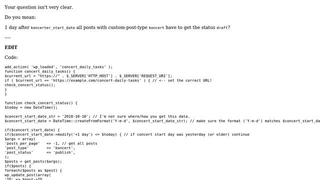 Wordpress: 1 day after custom date change post status to draft смотреть онлайн