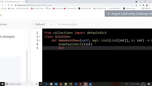 1337. The K Weakest Rows in a Matrix | Leetcode Easy Level Questions Complete Playlist in Python смотреть онлайн