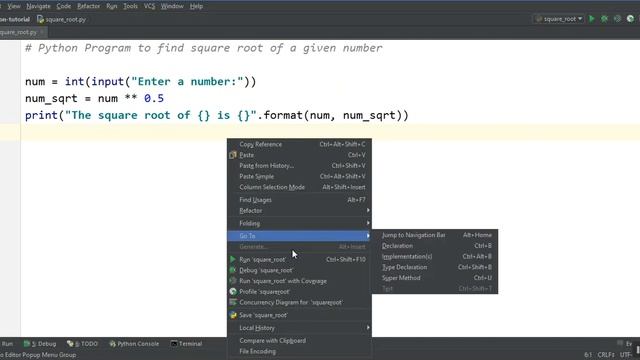 Python Program to find the square root of a given number смотреть онлайн