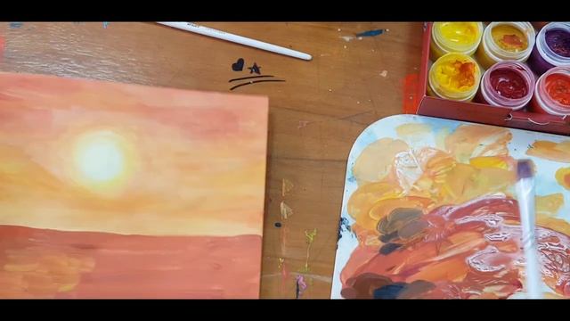 Видео-урок "Закат в Саванне" в технике гуашь смотреть онлайн