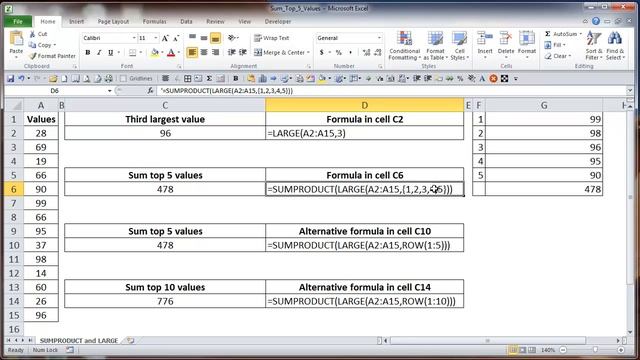 Sum Top 5 values in an Excel range смотреть онлайн
