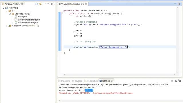 java program for Swap value Without third Variable смотреть онлайн
