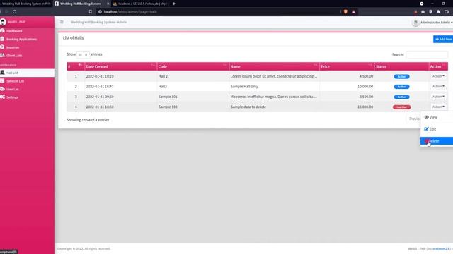 Wedding Hall Booking System in PHP DEMO смотреть онлайн