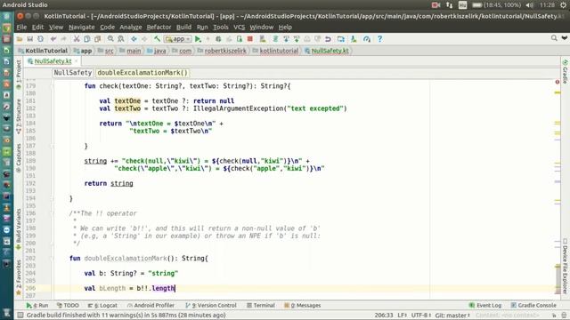 Android Kotlin Tutorial #170 - Null Safety - The !! operator смотреть онлайн