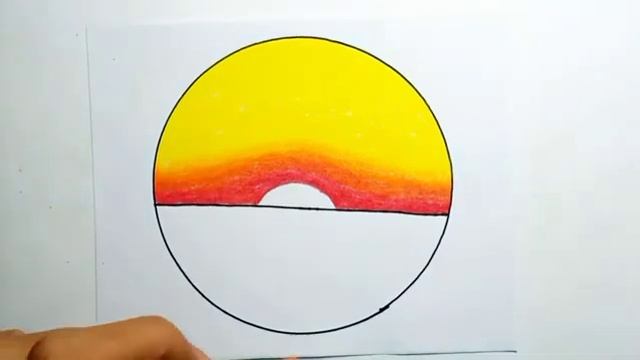 How To Draw Sunset Scenery Easy For Kids |Drawing Sunset Scenery In A Circle смотреть онлайн