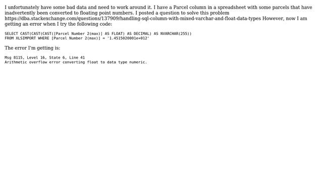 Databases: ERROR: Arithmetic overflow error converting float to data type numeric смотреть онлайн