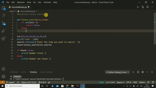 Searching - Recursive Binary Search | Python | Coding смотреть онлайн