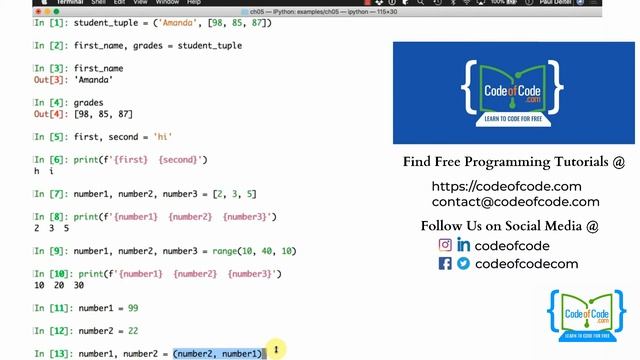 Learn Python | Chapter 05: Sequences: Lists and Tuples Ep.3: Unpacking Sequences | CodeOfCode смотреть онлайн