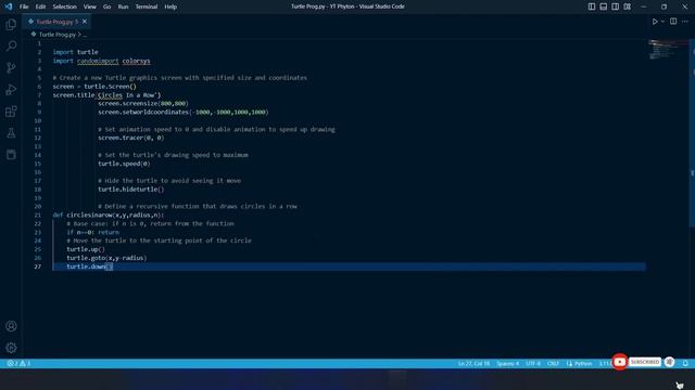Python Turtle Graphics Tutorial: How to Draw a Row of Circles Recursively смотреть онлайн