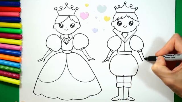 How to draw a prince and princess for kids/Drawing for children смотреть онлайн
