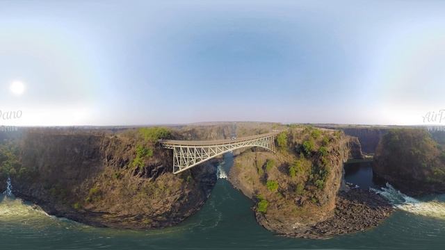 360 Video, Victoria Falls. The Biggest Waterfall Of Africa. 5K Aerial Video In English