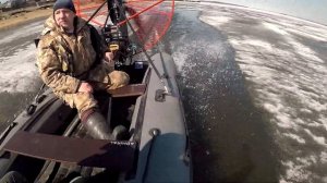 Аэроустановка Бурлак-АЭРО и лодка ПВХ // выход на последний весенний лед