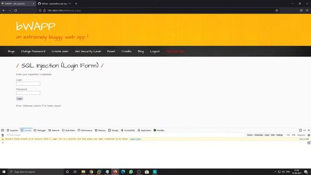 SQL Injection Login Form bWAPP tutorial смотреть онлайн