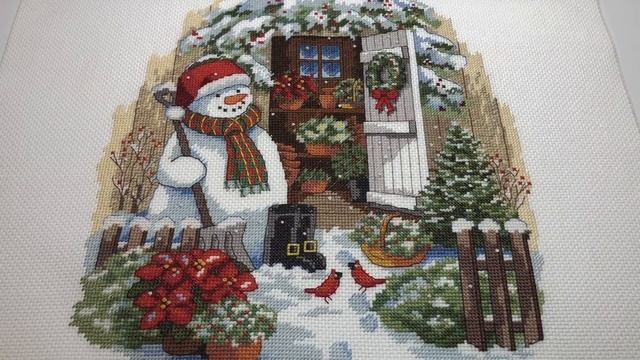 #37. Вышивка/ ГОТОВАЯ РАБОТА/ Dimensions 8817 - Garden Shed Snowmen