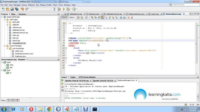 Developing Employee Manager Project with Apache Tomcat Using Netbeans Part 5 смотреть онлайн