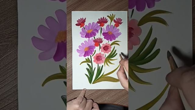 Как нарисовать цветы гуашью и плоской кистью. смотреть онлайн