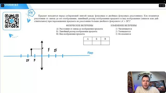 Предмет находится перед собирающей линзы между фокусным и двойным фокусным расстоянием. Как - № смотреть онлайн