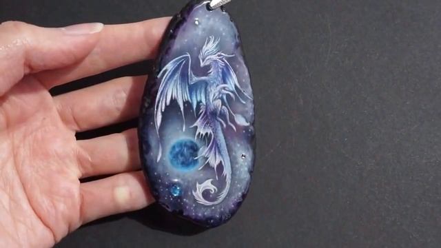 Кулон с росписью на камне агат Синий Дракон лаковая миниатюра смотреть онлайн