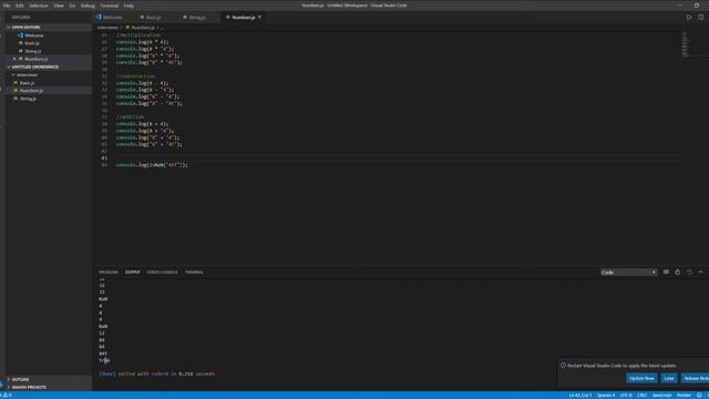 Javascript Numbers addition subtraction multiplication division with String example смотреть онлайн