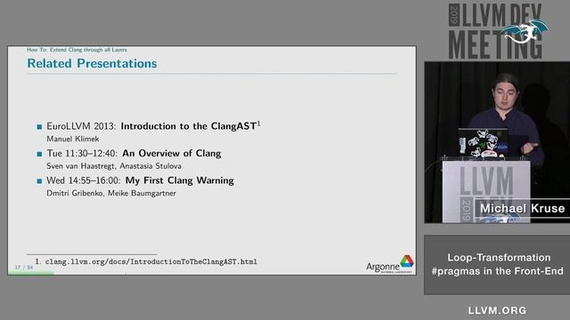 2019 LLVM Developers’ Meeting: M. Kruse “Loop-transformation #pragmas in the front-end” смотреть онлайн