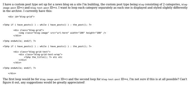 Wordpress: 2 loops in archive.php (one for each category) смотреть онлайн