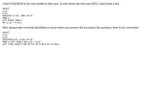 Databases: Can I provide a default for a left outer join? (4 Solutions!!) смотреть онлайн