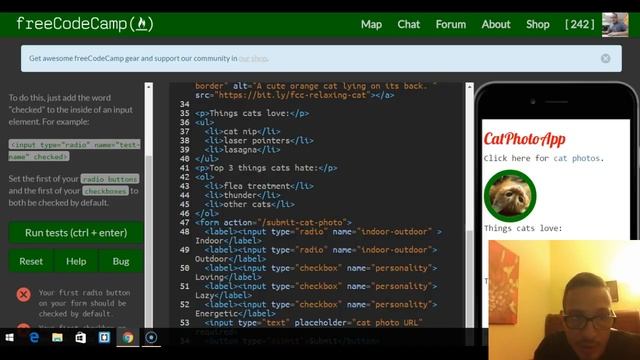 Check Radio Buttons and Checkboxes by Default, freeCodeCamp review html & css, lesson 34 смотреть онлайн