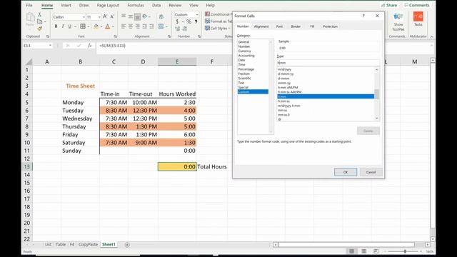 How to Sum Hours Over 24 in Excel - Time Sheet Example - Format Fix and Tutorial Excel/Google Sheet смотреть онлайн