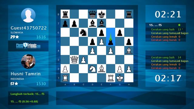 Analisis Permainan Catur: Husni Tamrin - Guest43750722, 1-0 (Oleh ChessFriends.com)