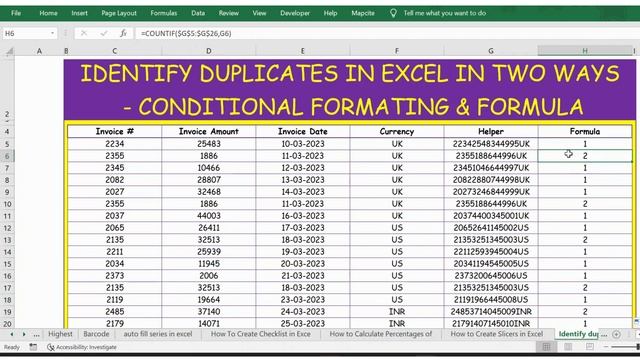 IDENTIFY DUPLICATES IN EXCEL IN TWO WAYS - CONDITIONAL FORMATING & FORMULA - excel duplicate finder смотреть онлайн