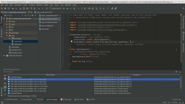 09.4 Dependency Injection - Provide Constants Values - Angular2 Dart Eng смотреть онлайн