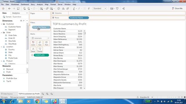 Tableau : Top N Customer By Profit  Using Parameter
