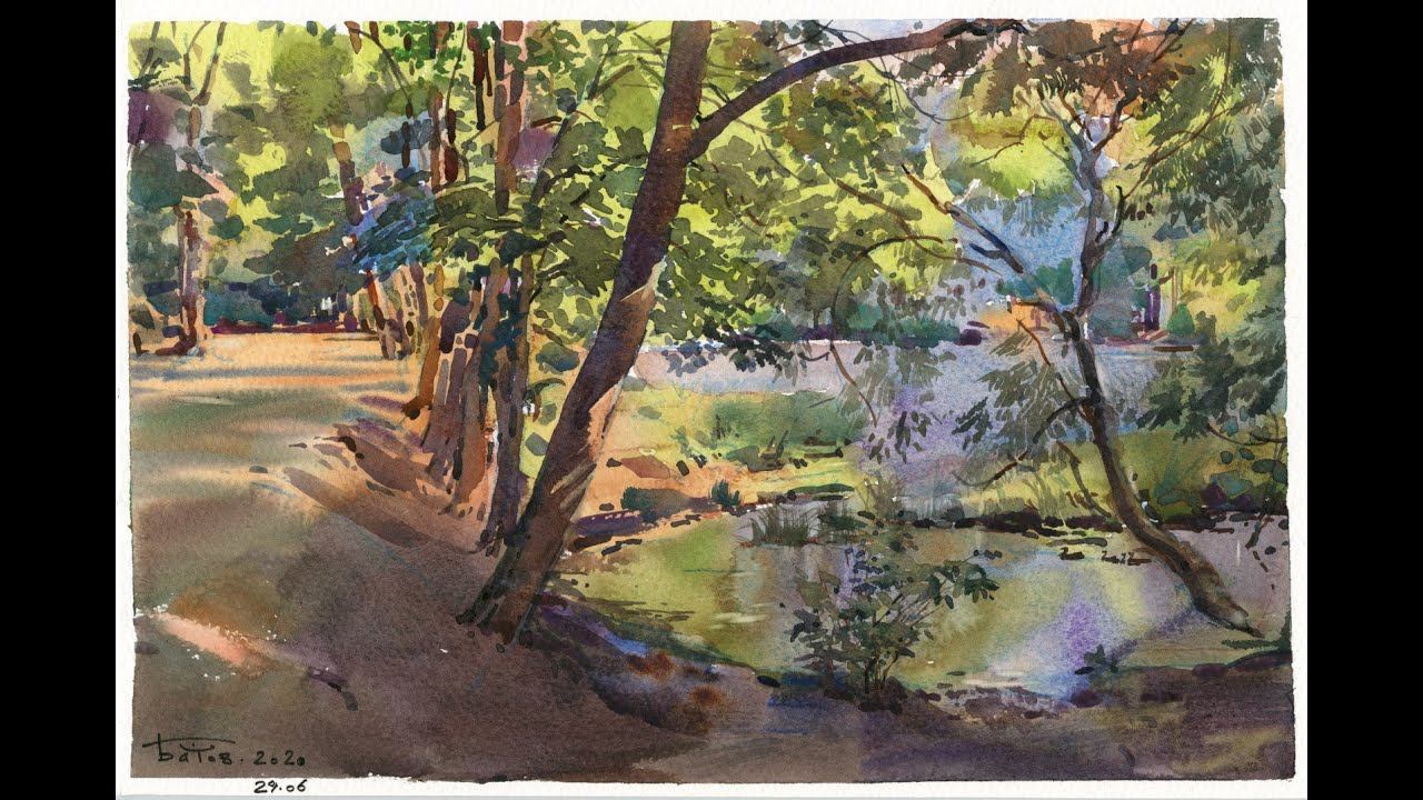 20200629 Акварельный этюд. Пруд Ясенево / Watercolor plein air painting. Pond Yasenevo смотреть онлайн