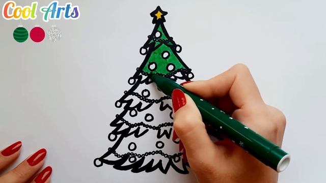 How to draw Christmas tree / Christmas drawing for kids / Как нарисовать Ёлку для детей смотреть онлайн