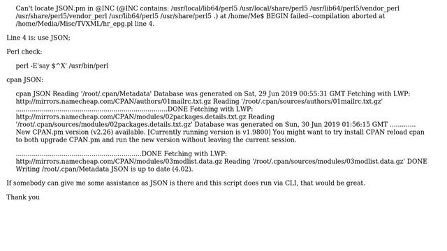 cron returning json.pm error Cent OS 7 смотреть онлайн