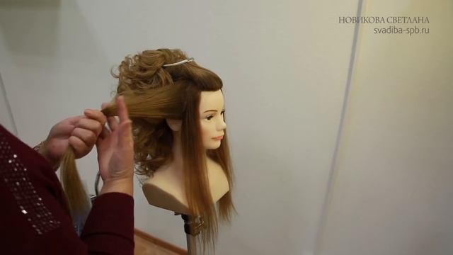 Высокий хвост с бантом из волос. Свадебная причёска на длинные волосы. смотреть онлайн