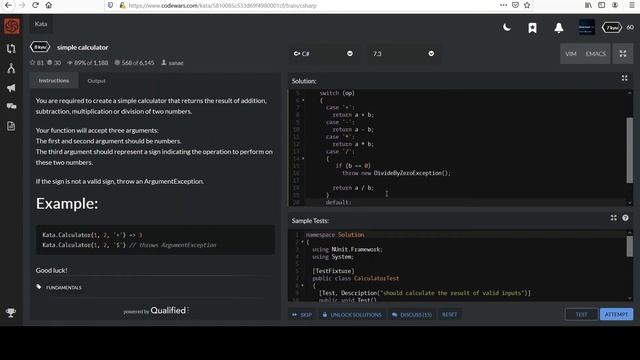 Code Wars C# 8 kyu: Simple Calculator смотреть онлайн
