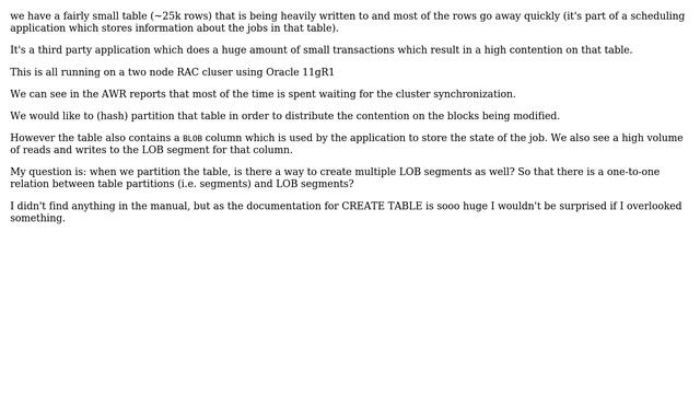 Partitioning a table with LOB columns in Oracle 11g смотреть онлайн
