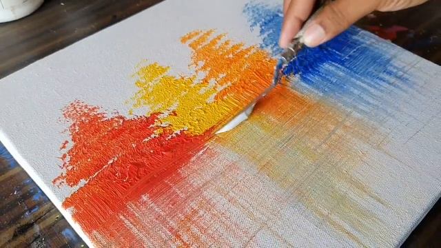 Easy Abstract Landscape Painting Demo / For Beginners / Using Fan Brush/Daily Art Therapy/Day #039