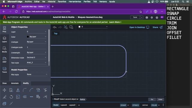 AutoCAD Web | Crear Bloques Geométricos / Dibujando Una Bañera смотреть онлайн
