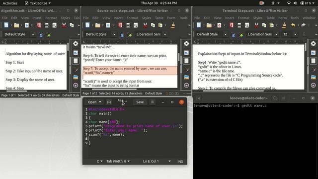Print user-name(input from user) in C using GCC(GNU C Compiler). смотреть онлайн