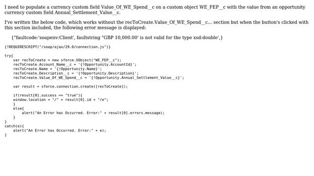 Salesforce: Pass currency value to custom field using JavaScript button смотреть онлайн